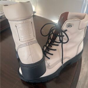 Coach Cream Leather Lace-Up Boots